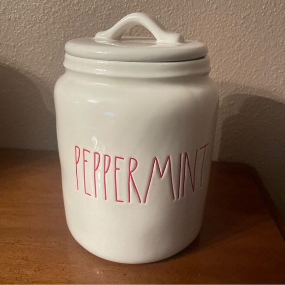 Rae Dunn Artisan Peppermint Collection White Canister - Picture 1 of 8